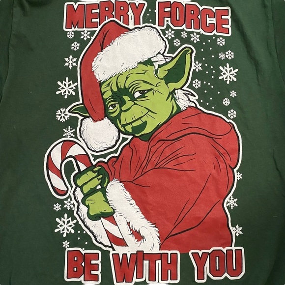 Mad Engine Star Wars Merry Force Be With You Yoda Santa Short Sleeve Tee Medium - Picture 12 of 15